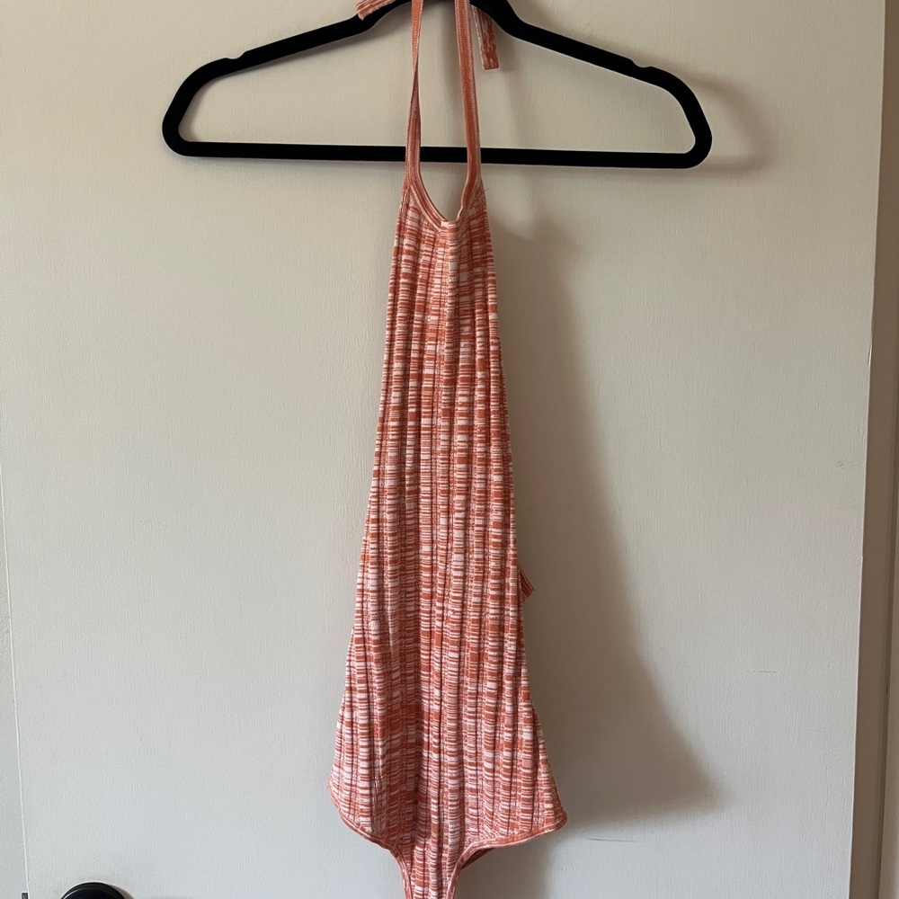 Intermix Ronny Kobo Collection Orange Patterned Halter Top Bodysuit